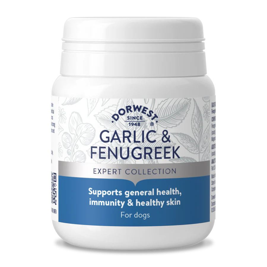 Front view of Dorwest Garlic & Fenugreek Tablets.