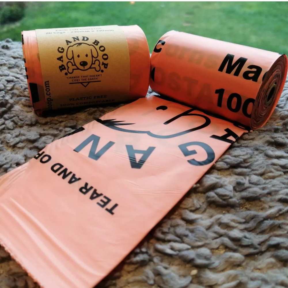 Compostable plastic-free dog poop bags.