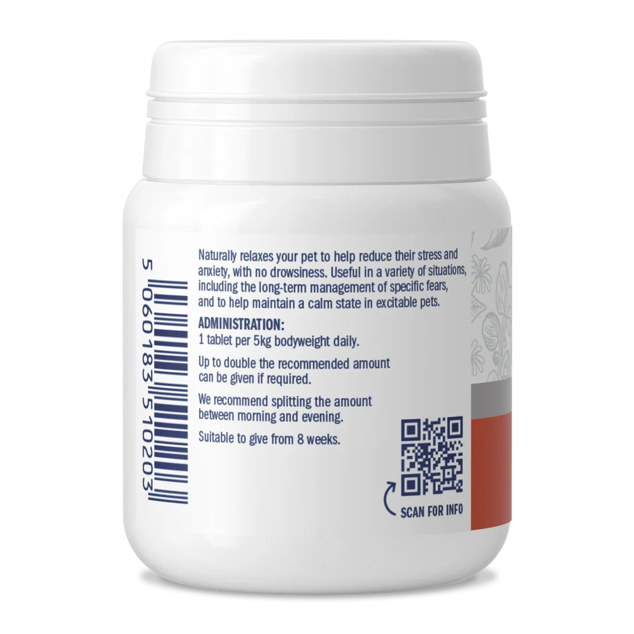 Side view of Dorwest Scullcap & Valerian Tablets showing product description.