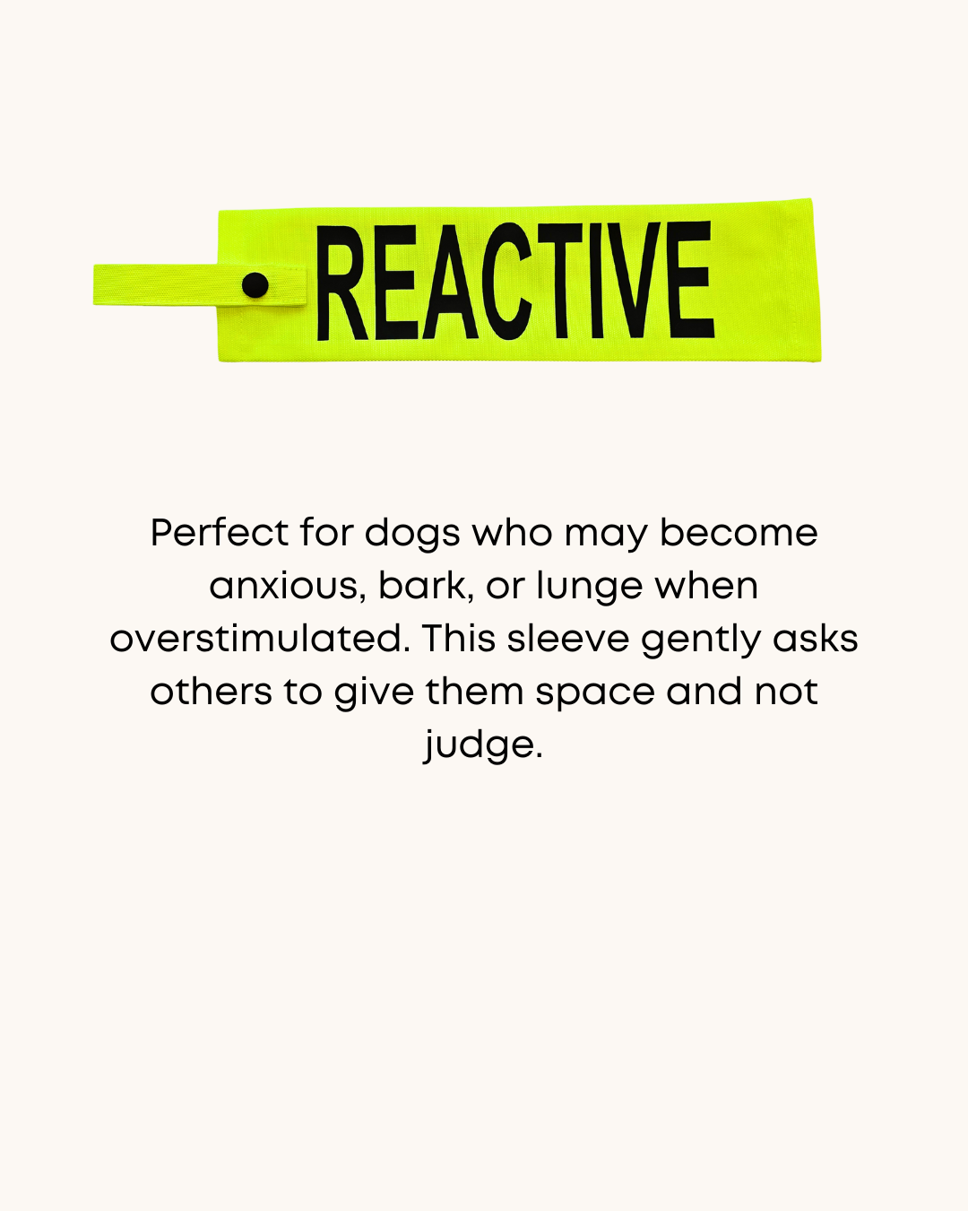 Neon yellow dog lead sleeve with a 'reactive' label.