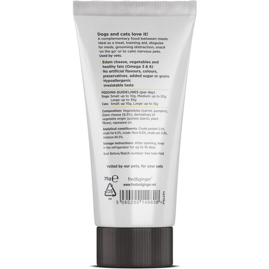 Tube of pet product with text on a white background